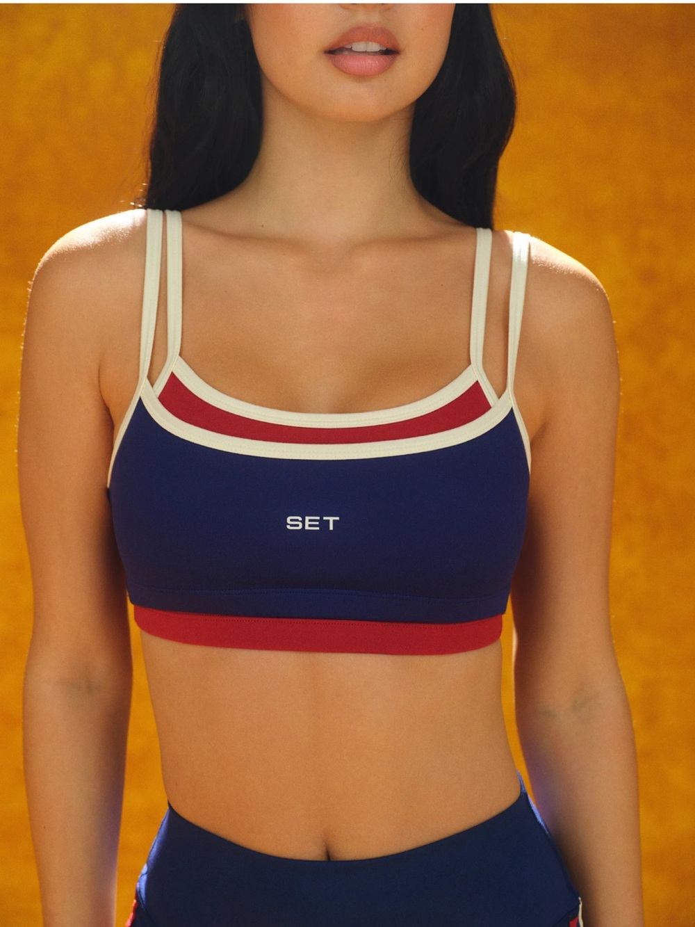 SET Active Navy Crop Sports Bralette with Cream & Red Trim - Picture 2 of 5